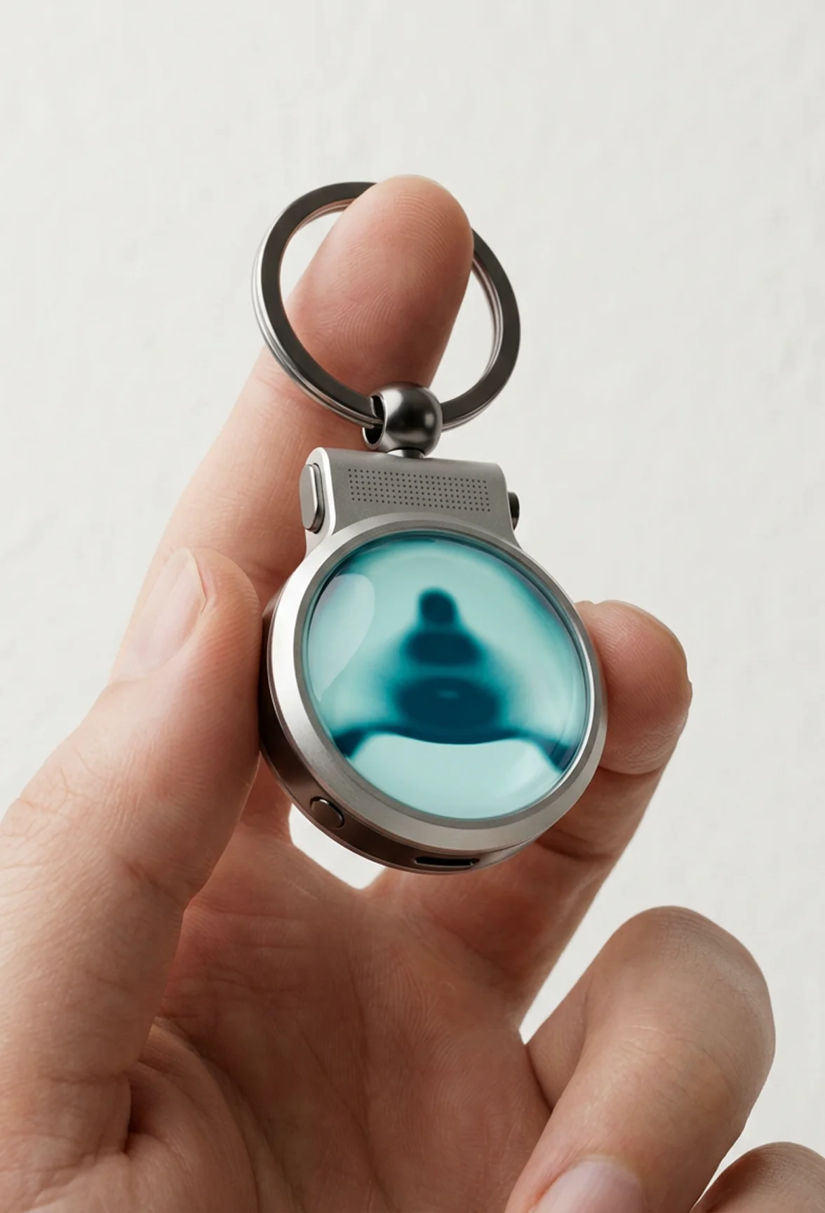 Hand holding the Eventually keychain